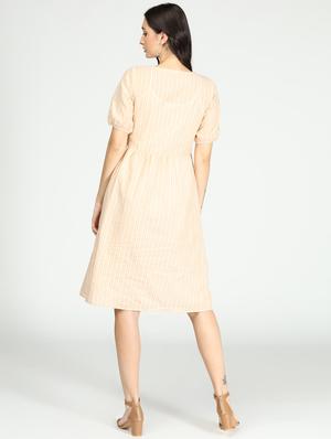 v-neck striped fit & flare dress - 17964883 - Standard Image - 3