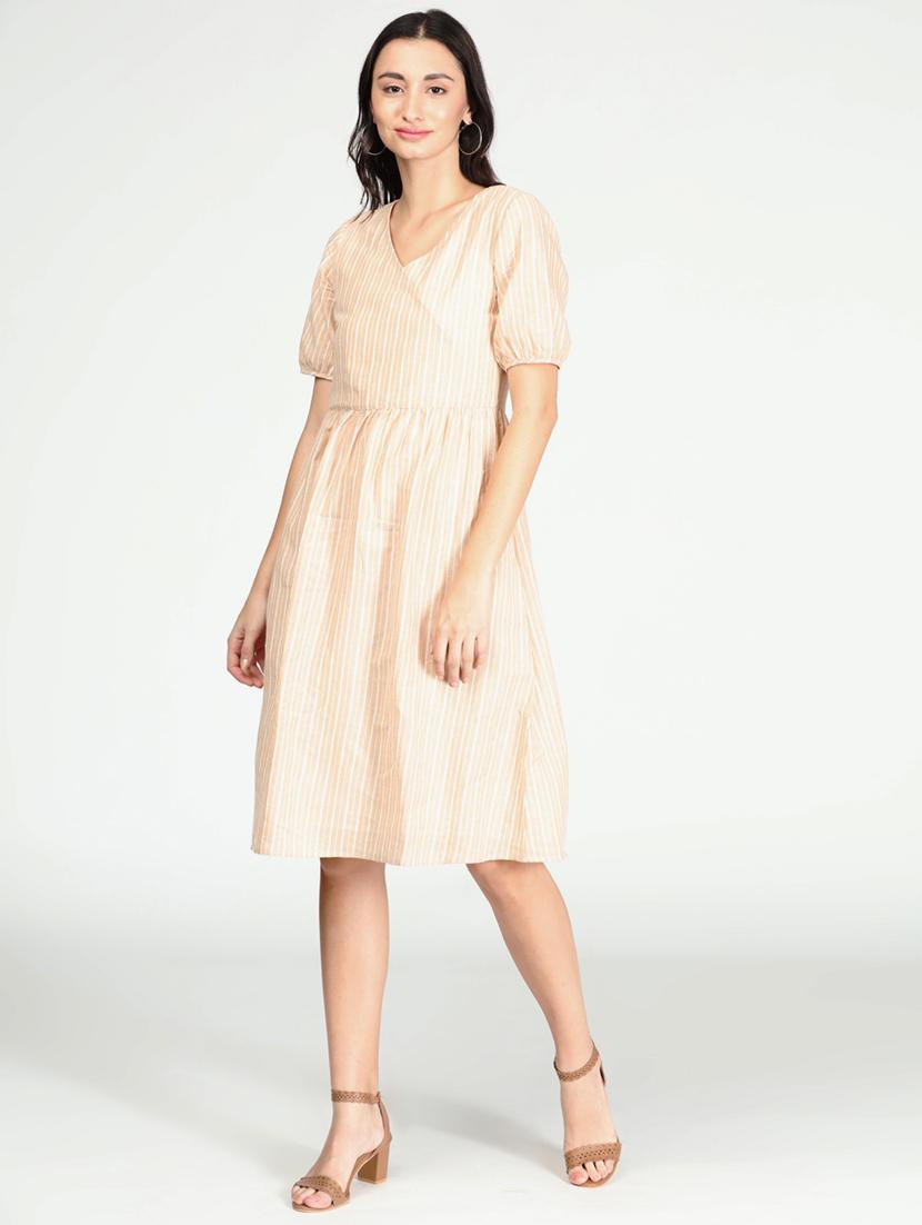 v-neck striped fit & flare dress - 17964883 - Zoom Image - 1