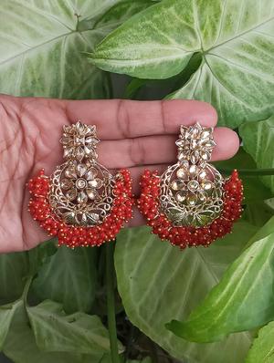 red metal chandballi earring - 17965246 - Standard Image - 3