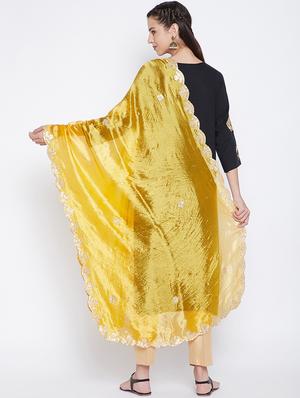 yellow silk blend embroidered dupatta - 17965591 - Standard Image - 3