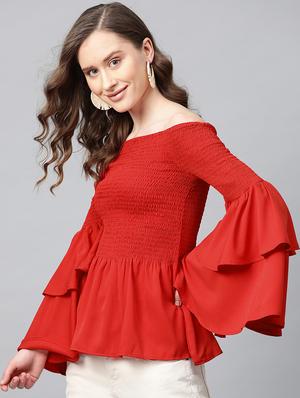 bell sleeved smocked top - 17969152 - Standard Image - 2
