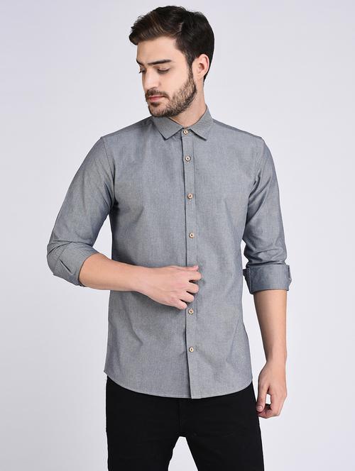 grey solid casual shirt - 17970178 - Standard Image - 1