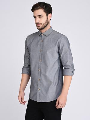 grey solid casual shirt - 17970178 - Standard Image - 3