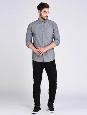 grey solid casual shirt - 17970178 - Standard Image - 5