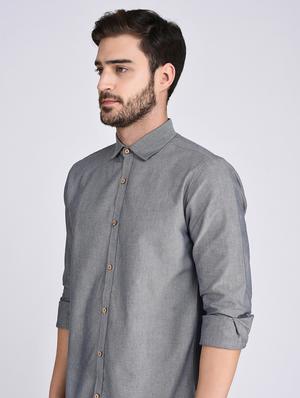 grey solid casual shirt - 17970178 - Standard Image - 6