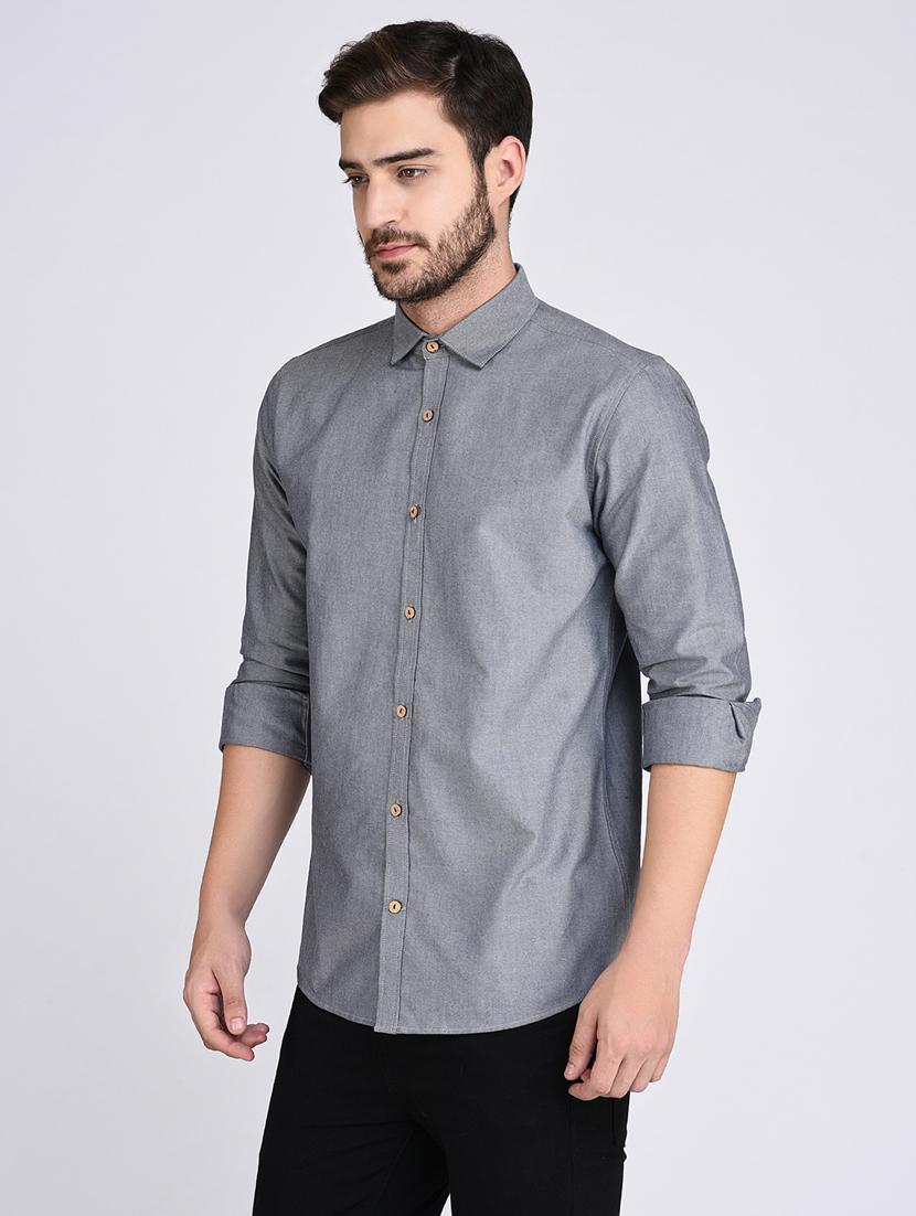 grey solid casual shirt - 17970178 - Zoom Image - 3