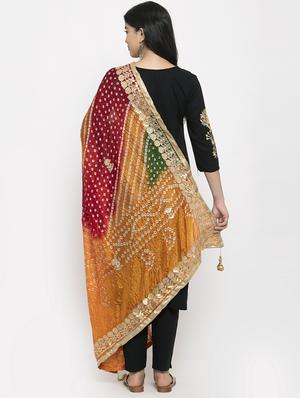multi colored silk blend bandhani dupatta - 17970355 - Standard Image - 3