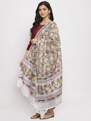 white cotton embroidered dupatta - 17970368 - Standard Image - 2