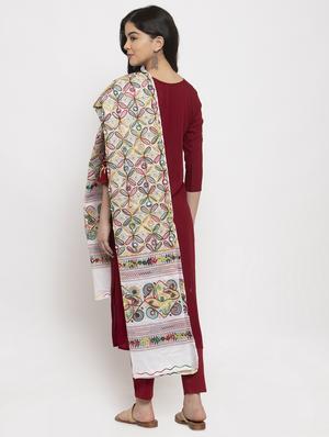 white cotton embroidered dupatta - 17970368 - Standard Image - 3