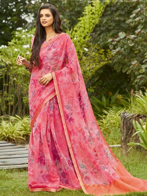 floral printed saree with blouse - 17970706 - Standard Image - 1