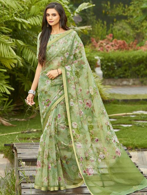 floral printed saree with blouse - 17970707 - Standard Image - 1