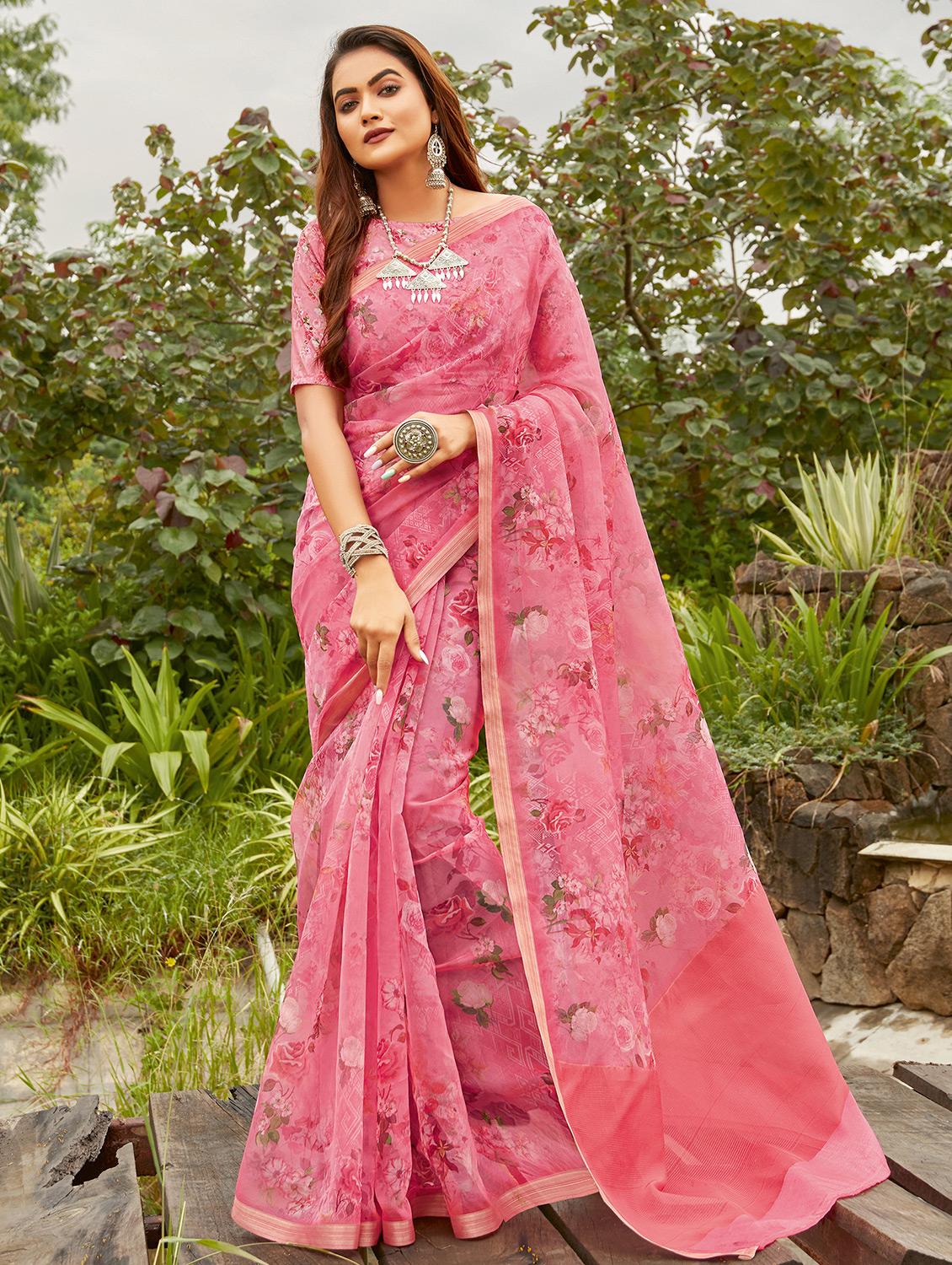 floral printed saree with blouse - 17970708 - Zoom Image - 1