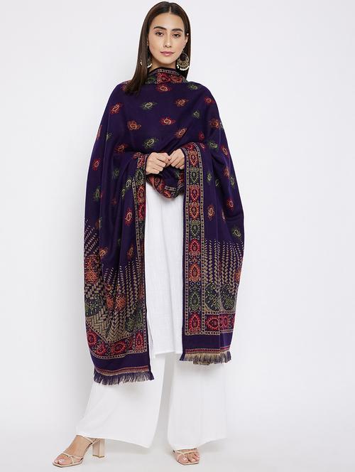 navy blue acrylic self design shawl - 17975323 - Standard Image - 1