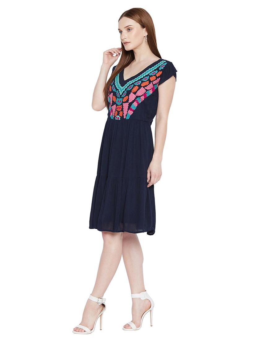 v-neck embroidered a-line dress - 17975380 - Zoom Image - 2