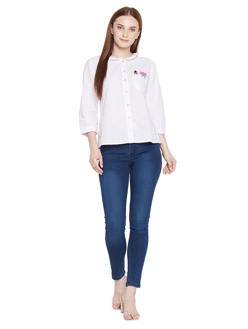 embroidered detail peter pan collar shirt - 17975389 - Zoom Image - 4