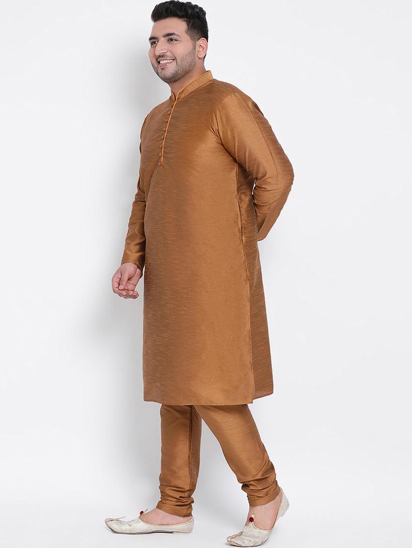 brown solid kurta pyjama ethnic wear set - 17975855 - Zoom Image - 2