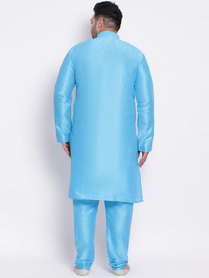 turquoise blue solid kurta pyjama ethnic wear set - 17975859 - Standard Image - 3
