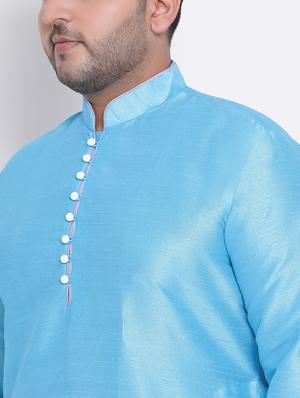 turquoise blue solid kurta pyjama ethnic wear set - 17975859 - Standard Image - 4
