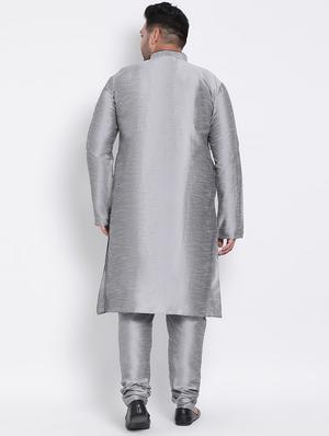 grey solid kurta pyjama ethnic wear set - 17975861 - Standard Image - 3