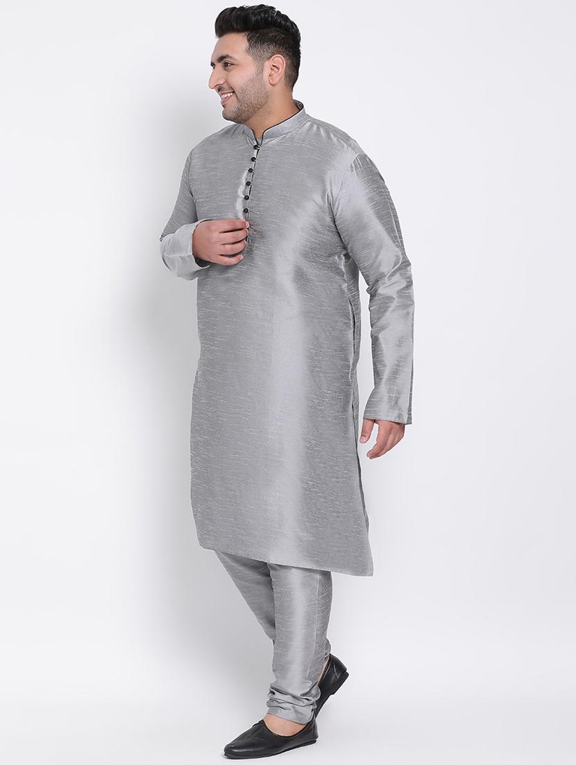 grey solid kurta pyjama ethnic wear set - 17975861 - Zoom Image - 2