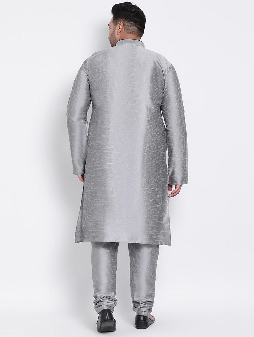 grey solid kurta pyjama ethnic wear set - 17975861 - Zoom Image - 3