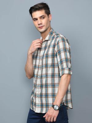 beige checkered casual shirt - 17976082 - Standard Image - 2