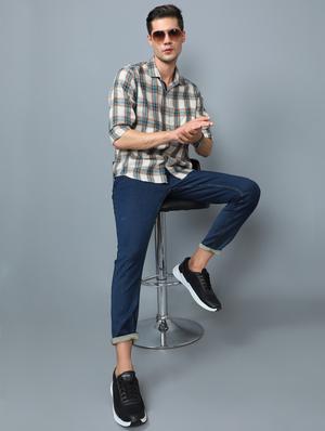 beige checkered casual shirt - 17976082 - Standard Image - 4