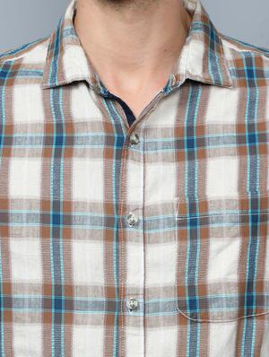 beige checkered casual shirt - 17976082 - Standard Image - 5