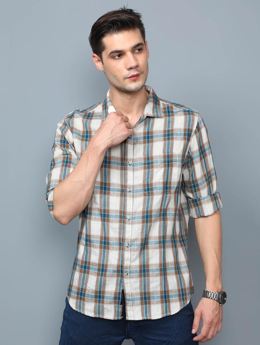 beige checkered casual shirt - 17976082 - Zoom Image - 1