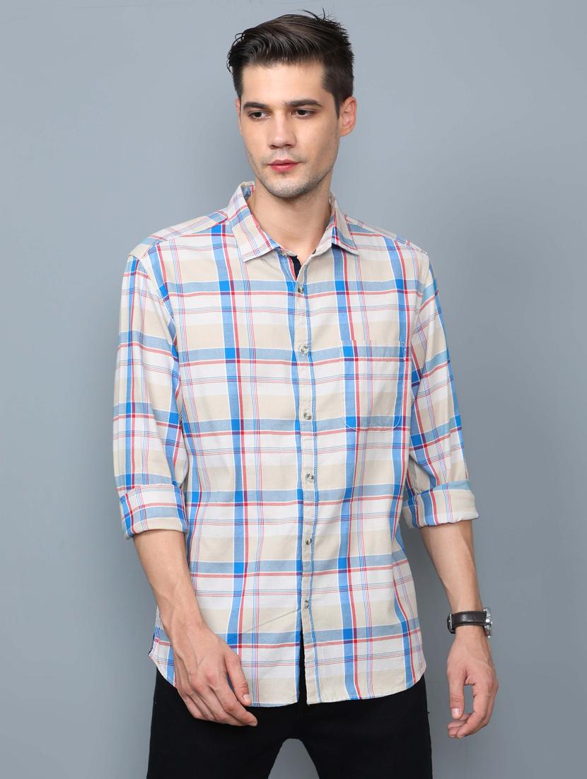 off white checkered casual shirt - 17976085 - Zoom Image - 1