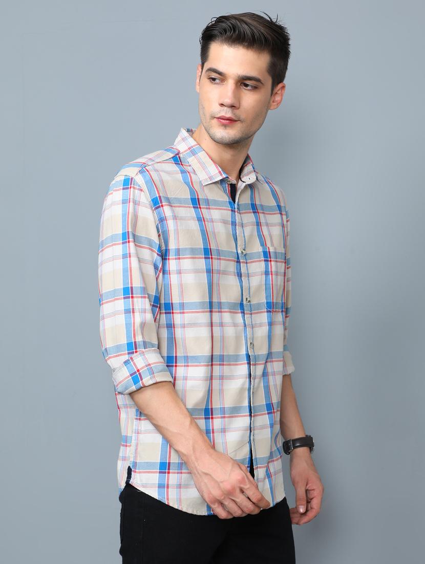 off white checkered casual shirt - 17976085 - Zoom Image - 2