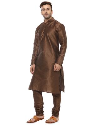 brown solid kurta pyjama ethnic wear set - 17976451 - Standard Image - 2