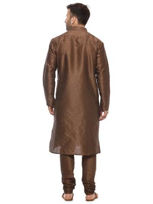 brown solid kurta pyjama ethnic wear set - 17976451 - Standard Image - 3