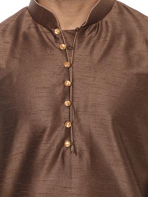 brown solid kurta pyjama ethnic wear set - 17976451 - Standard Image - 4