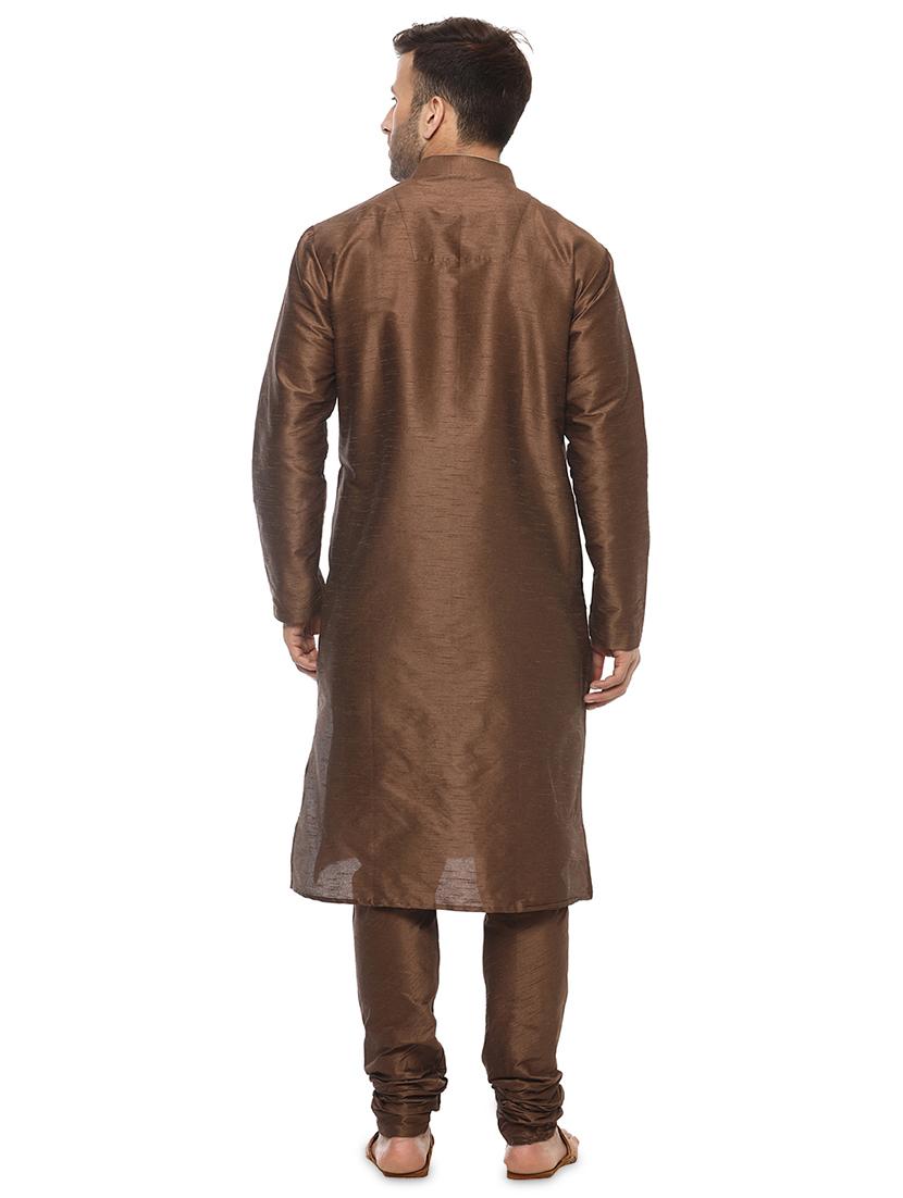 brown solid kurta pyjama ethnic wear set - 17976451 - Zoom Image - 3