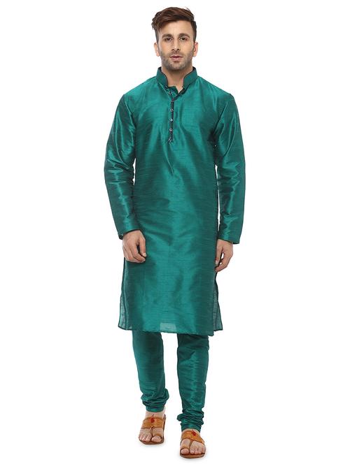 teal solid kurta pyjama ethnic wear set - 17976464 - Standard Image - 1