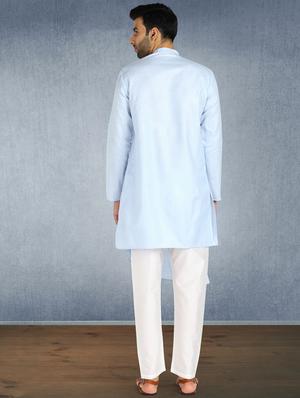 light blue solid asymmetric kurta - 17976513 - Standard Image - 3