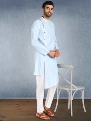 light blue solid asymmetric kurta - 17976513 - Standard Image - 4