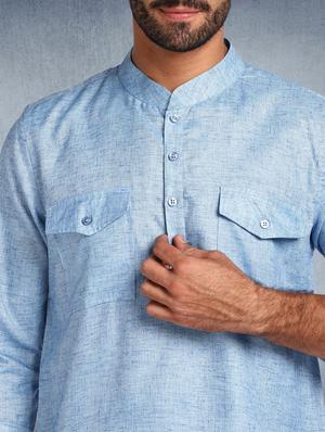 light blue solid short kurta - 17976667 - Standard Image - 5