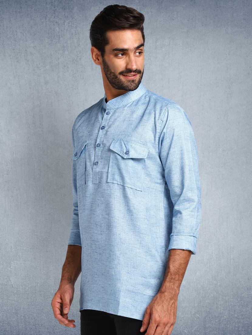 light blue solid short kurta - 17976667 - Zoom Image - 2