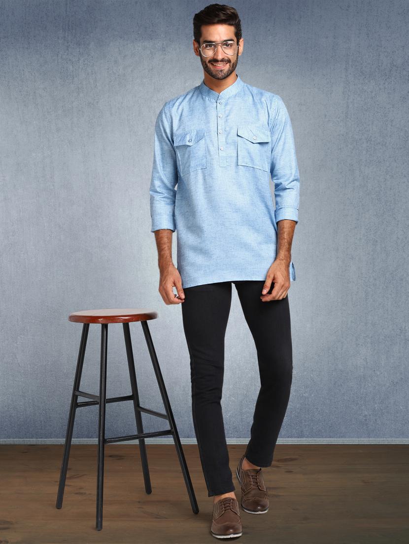 light blue solid short kurta - 17976667 - Zoom Image - 4