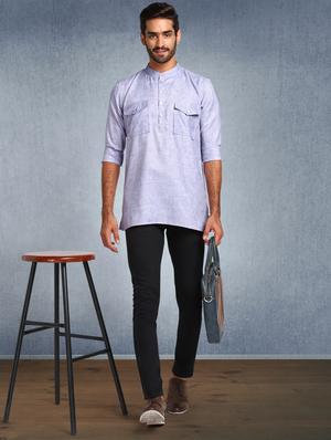 purple solid short kurta - 17976669 - Standard Image - 4