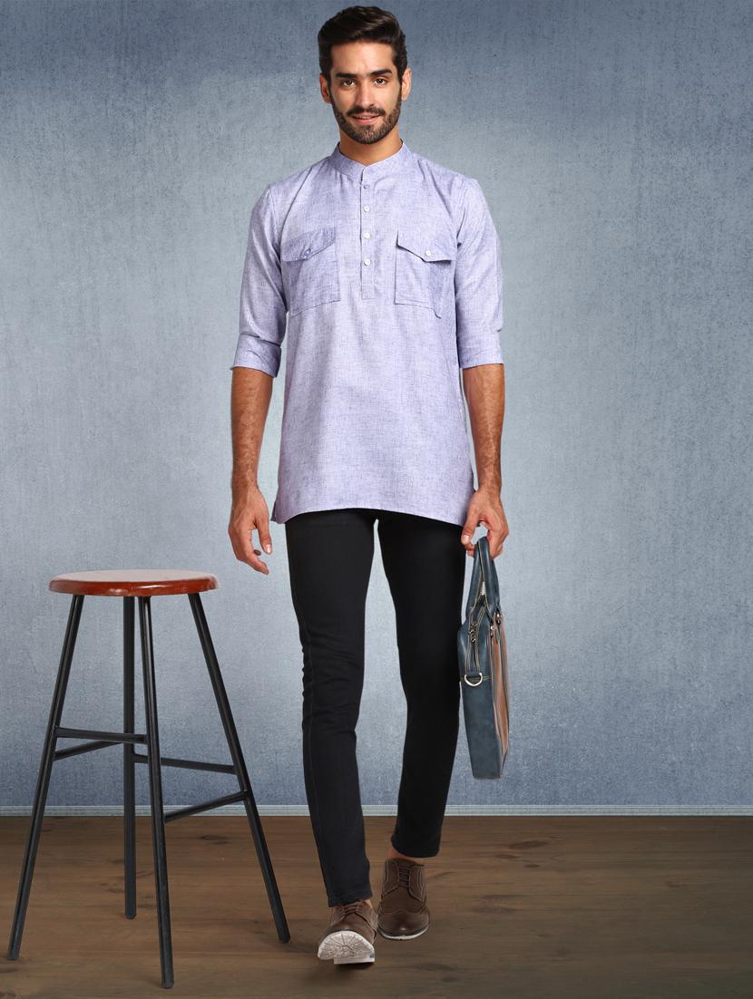purple solid short kurta - 17976669 - Zoom Image - 4