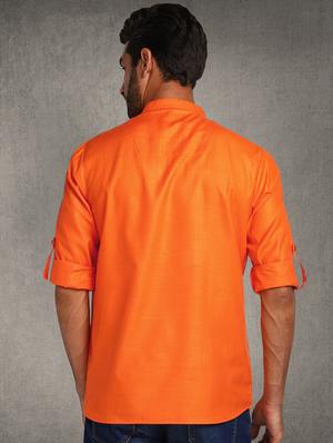orange solid short kurta - 17976670 - Standard Image - 3