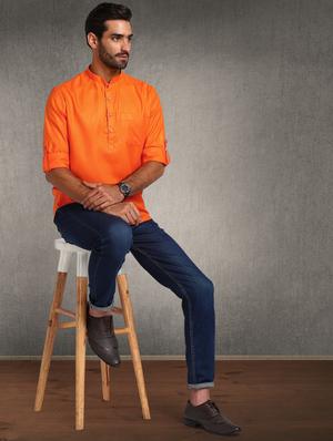 orange solid short kurta - 17976670 - Standard Image - 4