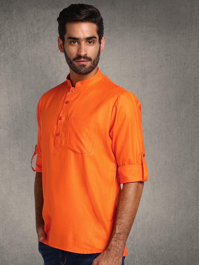 orange solid short kurta - 17976670 - Zoom Image - 2