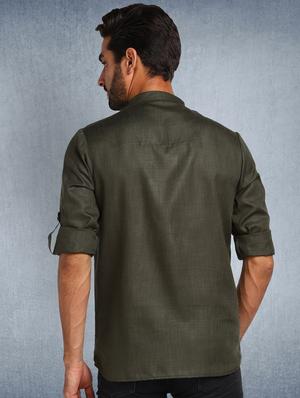 green solid short kurta - 17976671 - Standard Image - 3