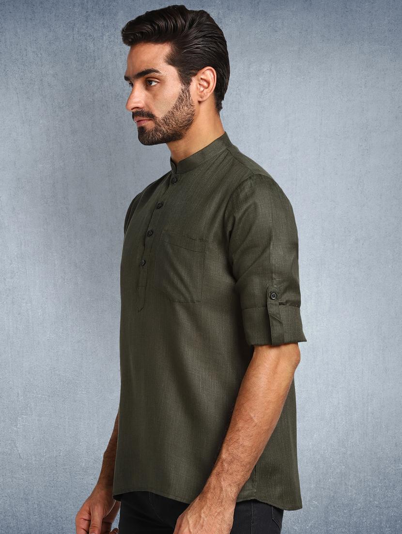green solid short kurta - 17976671 - Zoom Image - 2