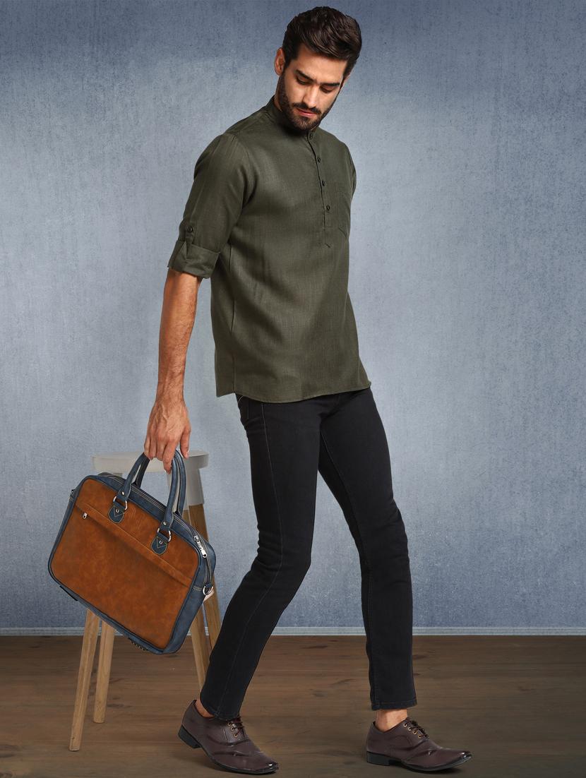 green solid short kurta - 17976671 - Zoom Image - 4
