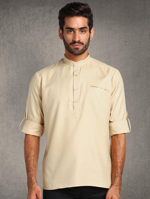 cream solid short kurta - 17976676 - Standard Image - 1